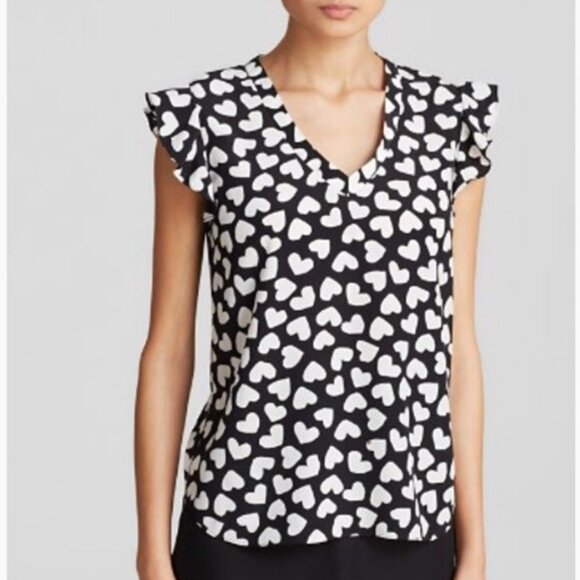 Kate Spade Silk Dancing Hearts Flutter Sleeve Top Ruffle Blouse Shirt Print Cute - Picture 8 of 8